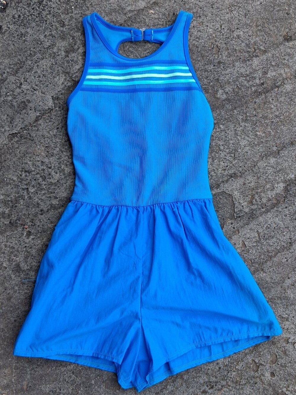 new Le Cove Size 8 Modest Swim Shorts Swimsuit One Piece Blue Ribbed